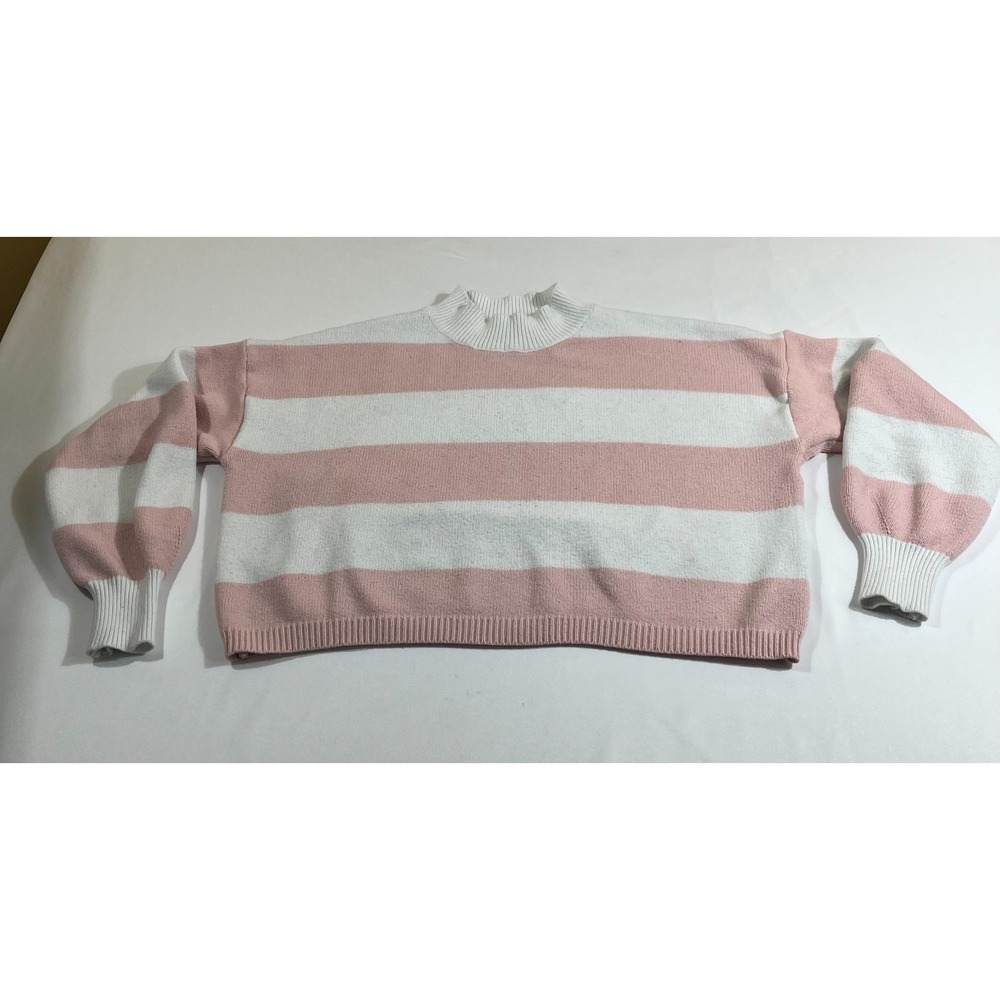 Dreamers by Debut Sweater XS Pink White Striped Mock Neck‎ Soft Knit Pullover